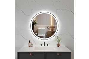 LOVESPEJO 24" Round Black LED Mirror for Bathroom with Front and Backlit, Anti-Fog Bathroom Mirror with Lights, Stepless Dimmable, 3 Color LED Bathroom Mirror, UL Listed, IP54 Waterproof