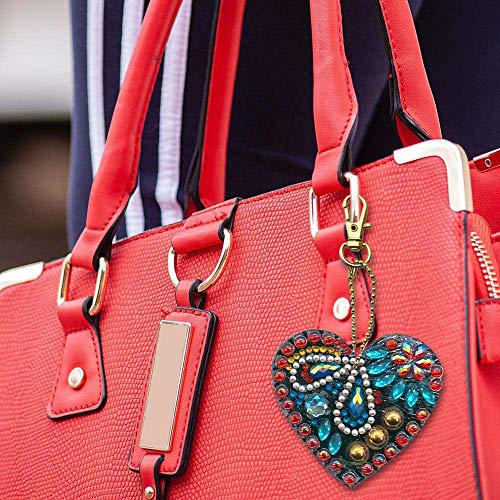 5D DIY Diamond Painting Keychain, 5 pcs Love Shape, Mosaic Making Full Drill Special Shape Diamond Painting Kit for Bags, Smartphone Straps, 5 Pack