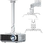 WALI Universal 3-in-1 Projector Ceiling Wall Mount for LCD/DLP Projectors | Height Adjustable Projector Bracket with Extension Pole, Supports up to 44lbs, (PM-003-W), White