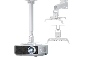 WALI Projector Mount Ceiling/Wall - Universal 3-in-1 Bracket with Extension Pole, Height Adjustable Holder for LCD/DLP Projectors, Supports up to 44lbs, White (PM-003-W)