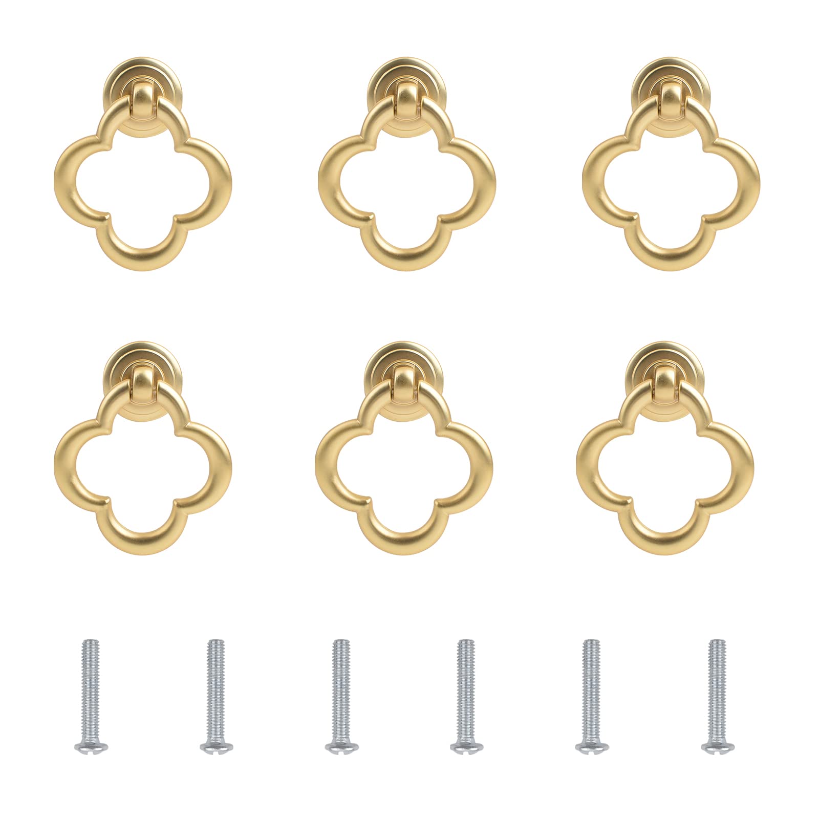 UFURMATE Drawer Handles, 6Pcs Vintage Cabinet Pull Handles Zinc Alloy Single Hole Dresser Ring Pulls Furniture Knobs for Drawer Cupboard Wardrobe Door (Gold Flower)