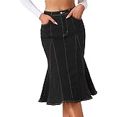 Allegra K Women's Ruffle Denim Skirt Midi Bodycon High Waist Fishtail Jean Skirts
