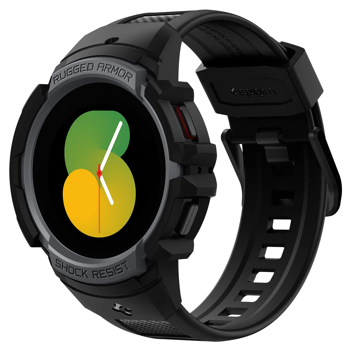 Spigen Rugged Armor Pro Case with built in Strap Compatible with Samsung Galaxy Watch 5 44mm (2022) and Samsung Galaxy Watch 4 44mm (2021) - Charcoal Gray