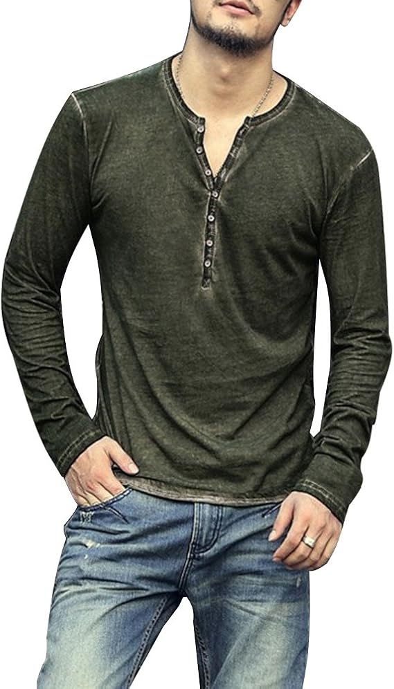 Tomwell Men's Casual VNeck Button Cuffs Long Sleeve TShirt