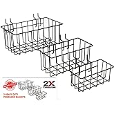 Pegboard Hook Baskets Set of 3, Black Wire Organizer for 1/4" Pegboard | Stainless Steel Peg Board Storage Organizer Bins for Tools, Garage, Workshop, Craft Room, Kitchen, &frac14;&rdquo; Peg Board Accessories