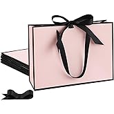 STOBOCTER 6 Pcs Thank You Gift Bags with Handles 12.6''x4''x9.1'' Welcome Bags Return Gifts with Bow Ribbon for Graduation Wedding Bridesmaid Father's Day Baby Shower Birthday Party(Pink, Black)