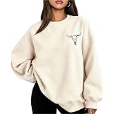 Eatbook Western Sweatshirts for Women Oversized Boho Cow Skull Pullover Top | Western Cowgirl Crewneck Sweatshirt, Vintage Cow Skull Graphic, Country Concert Outfits, Rodeo Wear, Oversized Pullover Fit