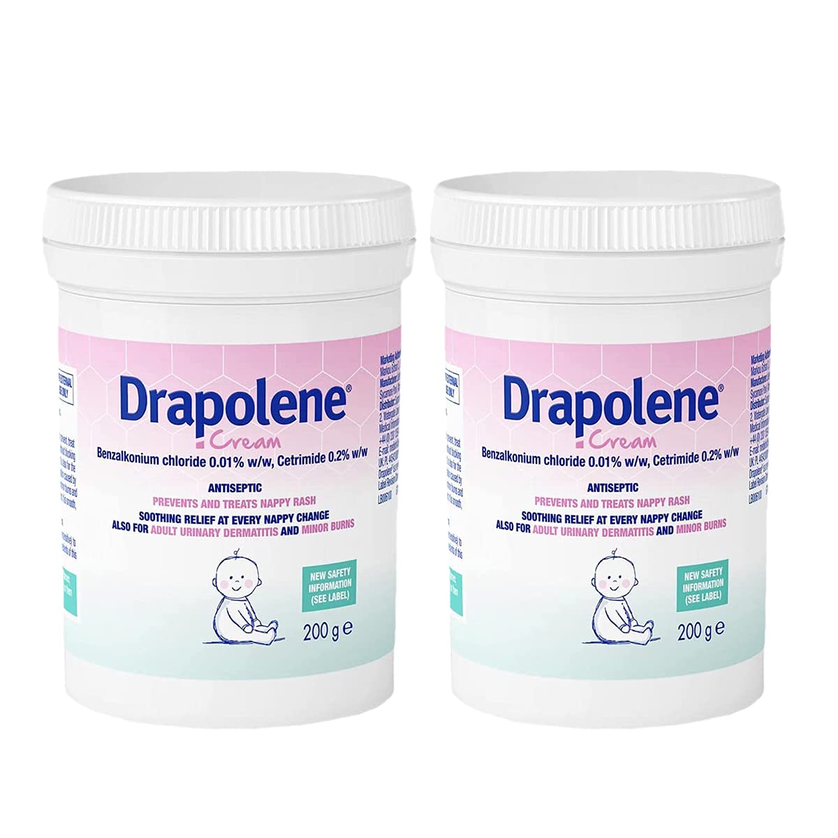 2 x Drapolene Cream 200g Tub | Prevents and Treats Nappy Rash | Soothes and Protects Baby's bottom from newborn onwards