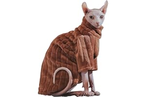 KITIPCOO Turtleneck Sweater for Sphynx Cat Soft Coral Fleece Cat Clothes Thick Winter Warm Outfit Coat for Hairless Cats and Small Dogs Apparel with Sleeves (Brown, S (3-5 lbs))