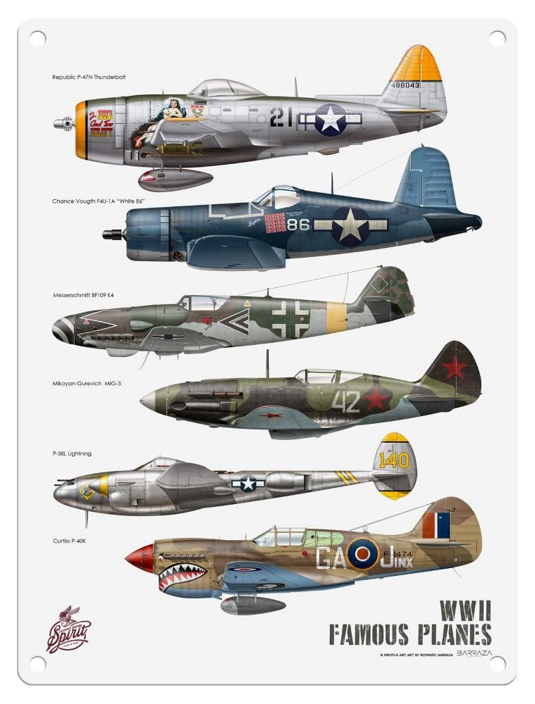 Small (150 x 200mm) Metal Sign - WWII Famous Fighter Planes II