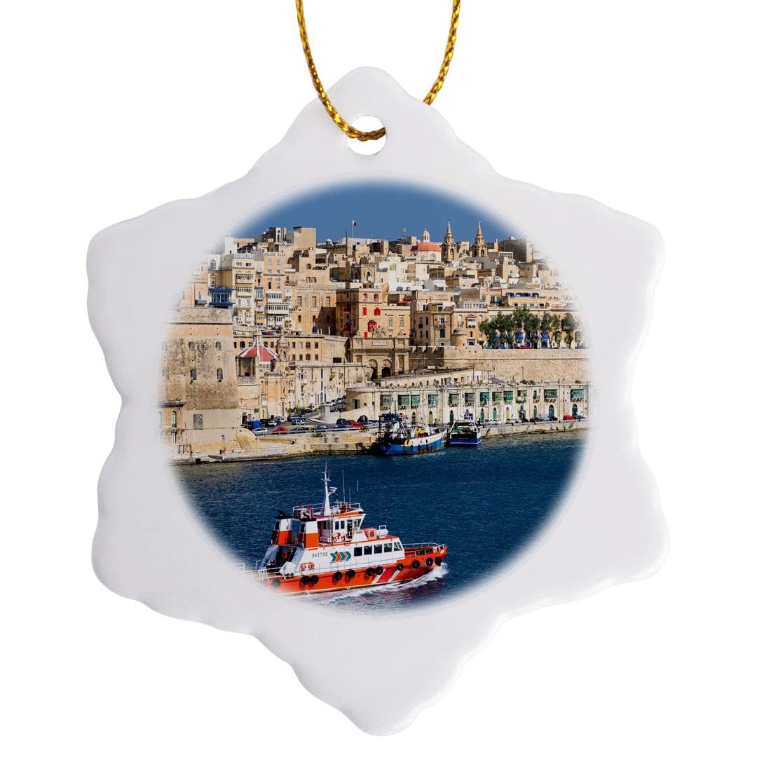 3dRose "View of Valletta with Grand Harbor Seen from Senglea, Malta, UNESCO" Snowflake Ornament, Multi-Colour, 3-Inch