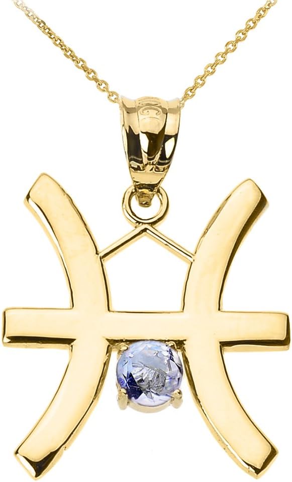 Personalized 10k Yellow Gold Genuine Aquamarine March Birthstone Pisces Zodiac Pendant Necklace