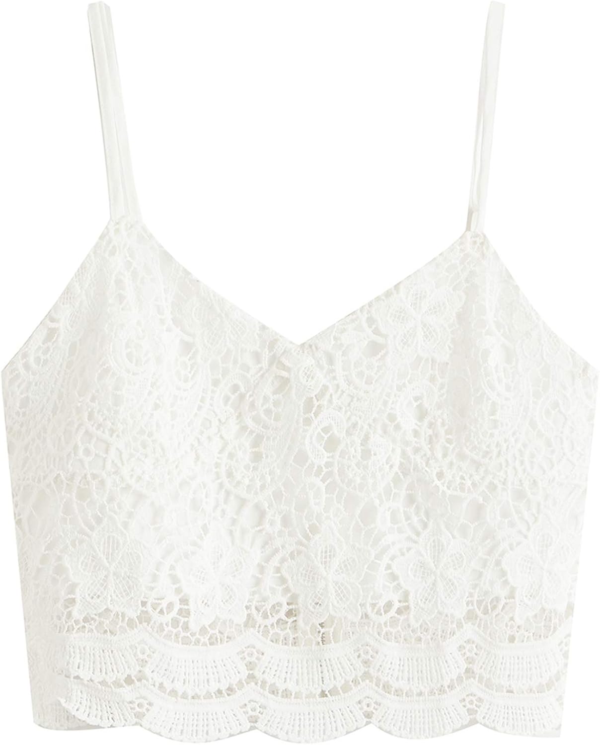 SheIn Women's Casual Lace Crochet Spaghetti Strap Zip Up Cami Crop Top Camisole at  Women’s Clothing store