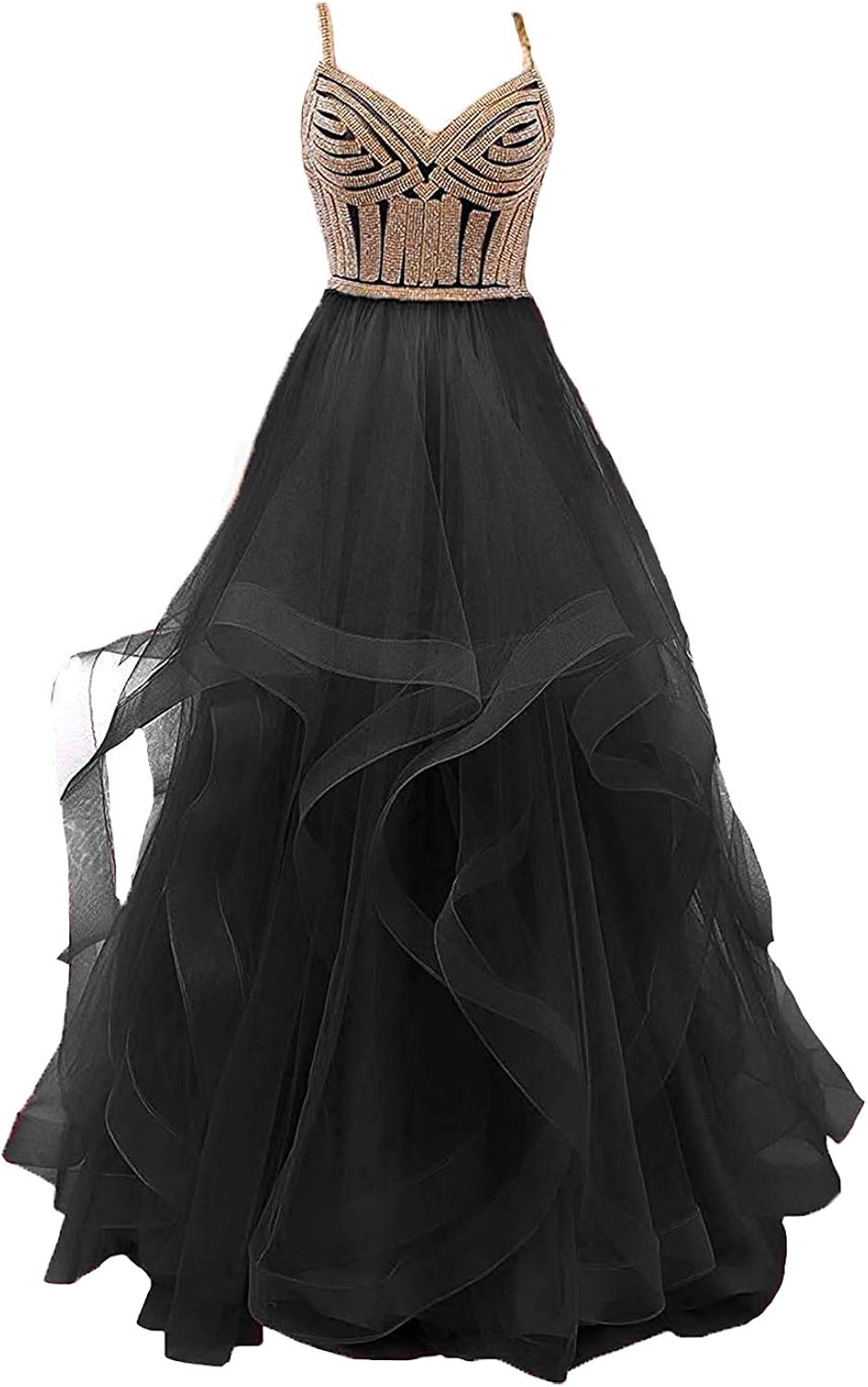 elegant spaghetti straps plain falbala evening dress