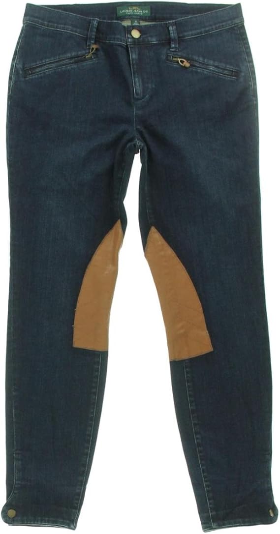 LRL Lauren Jeans Co. Womens Dark Wash Leather Trim Skinny Pants Denim 4