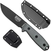 ESEE 4P Survival Knife - Field Tested Fixed Blade Knife with Molded Polymer Sheath &amp; Clip Plate, Full Tang, Plain Edge - Durable Outdoor Camping Blade with Sheath for Survival