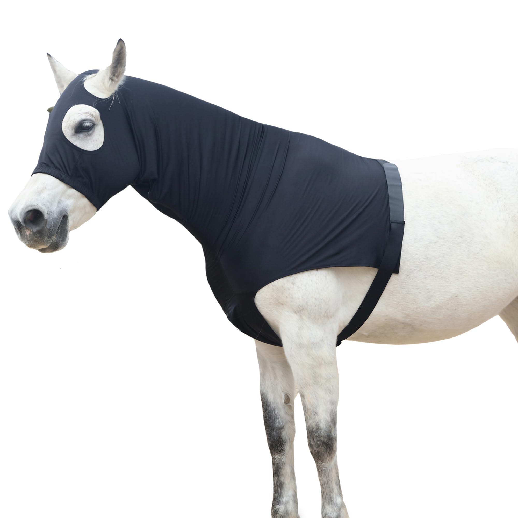 Horse Stretch Hood with Zipper, Full Face & Neck Cover for Sweet Itch Protection – Mane Braid Shoulder Guard & Fly Shield Black Small