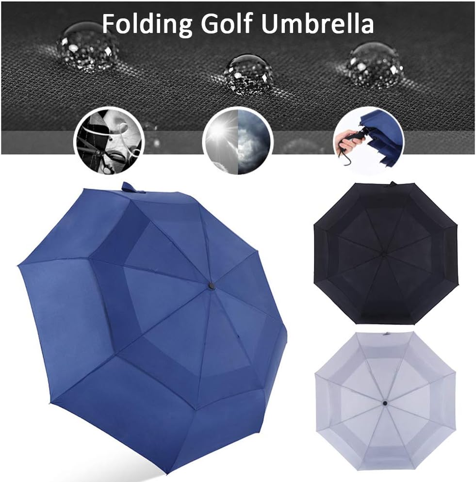 48 inch Folding Compact Umbrella, Double Canopy Metal Shaft Sturdy