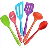 Bessmate 6Pcs High Quality Heat Resistant Multicolor Silicone Kitchen Utensils Including 2 Turners,2 Spoons, 1 Spatula & 1 Ladle with Lifetime Guarantee