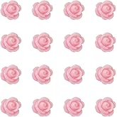 Sparkeads 50pcs Pink Rose Beads for Rosary Necklaces, Resin Flower Beads, Drilled Rose Flower Embellishments for Buddha Mala Jewelry Making, Bracelets, Earrings, Scrapbooking Crafts