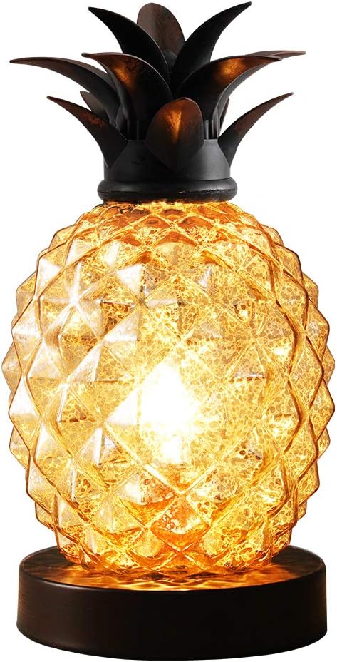 Mercury Glass Pineapple Lamp, Silver Glass Table Lamp for Bedroom, Dresser, Living Room, Kids Room, Coffee Table, Office, Bookstore, Festival Decor and Gift (Silver)