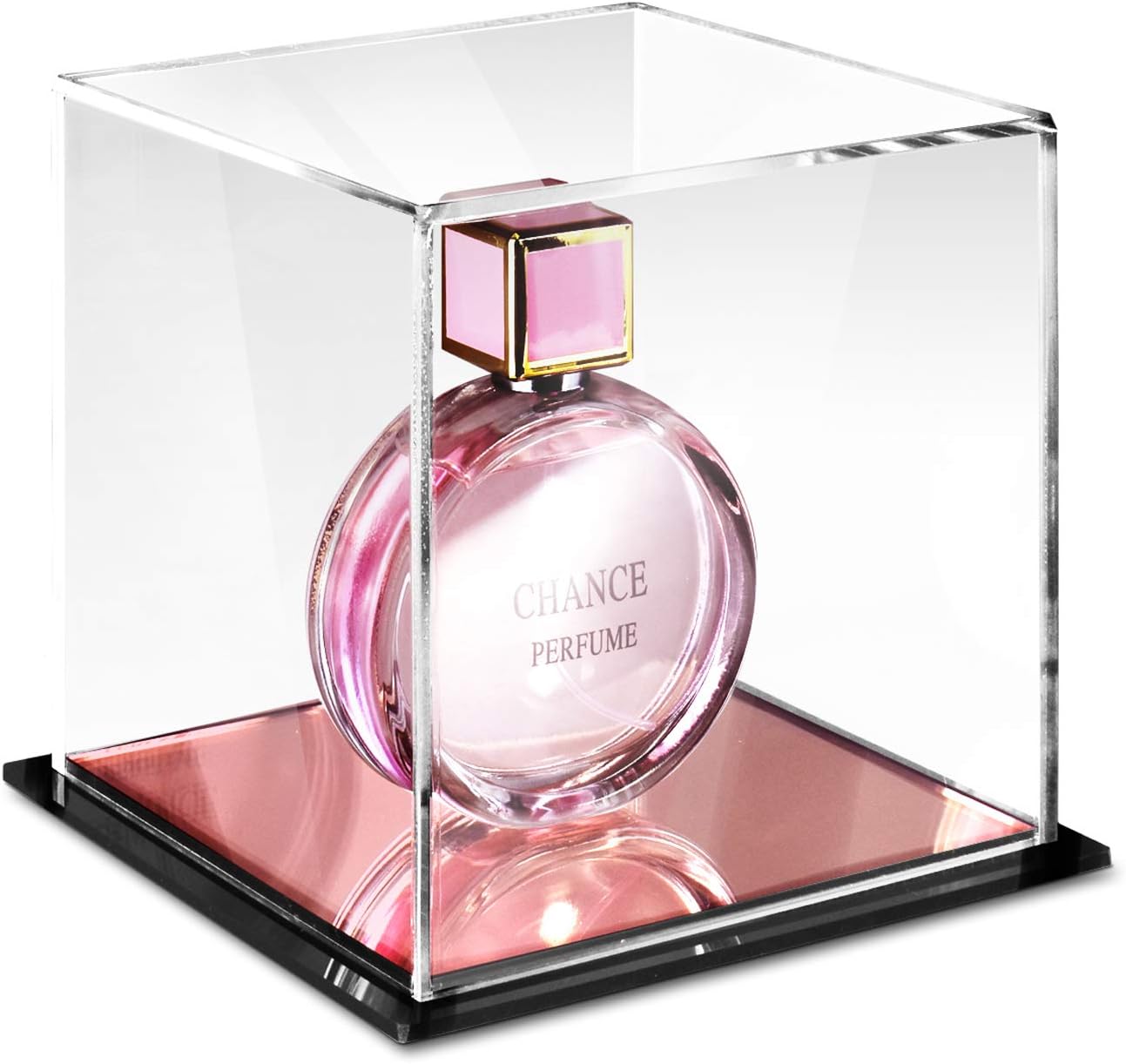 Ikee Design Clear Acrylic Display Case with Rose Gold Mirrored Base Memorabilia Display Case Mirrored Base Display Box Cube Display Case Display Cabinet Dust Cover, 5 1/2" W x 5 1/2" D x 5 1/8" H : Sports & Outdoors