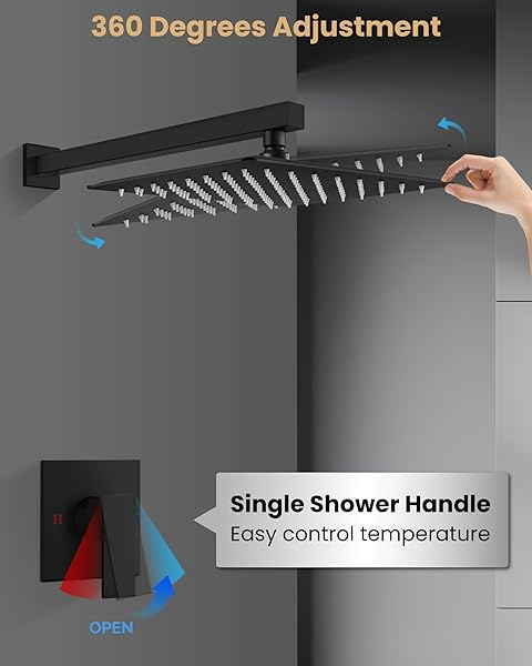 AIRUIDA SHOWER FAUCET SET WITH FEMALE THREAD ROUGH-IN VALVE, RAINFALL SHOWER HEAD AND HANDLE SET, SINGLE FUNCTION VALVE TRIM KIT, 10 INCH MATTE BLACK