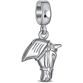Bling Jewelry Jockey Equestrian Hat Cap Sports Helmet Western Champion Horse Head Lucky Horseshoe Dangle Charm Bead For Women Teen Oxidized .925 Sterling Silver Fits European Bracelet