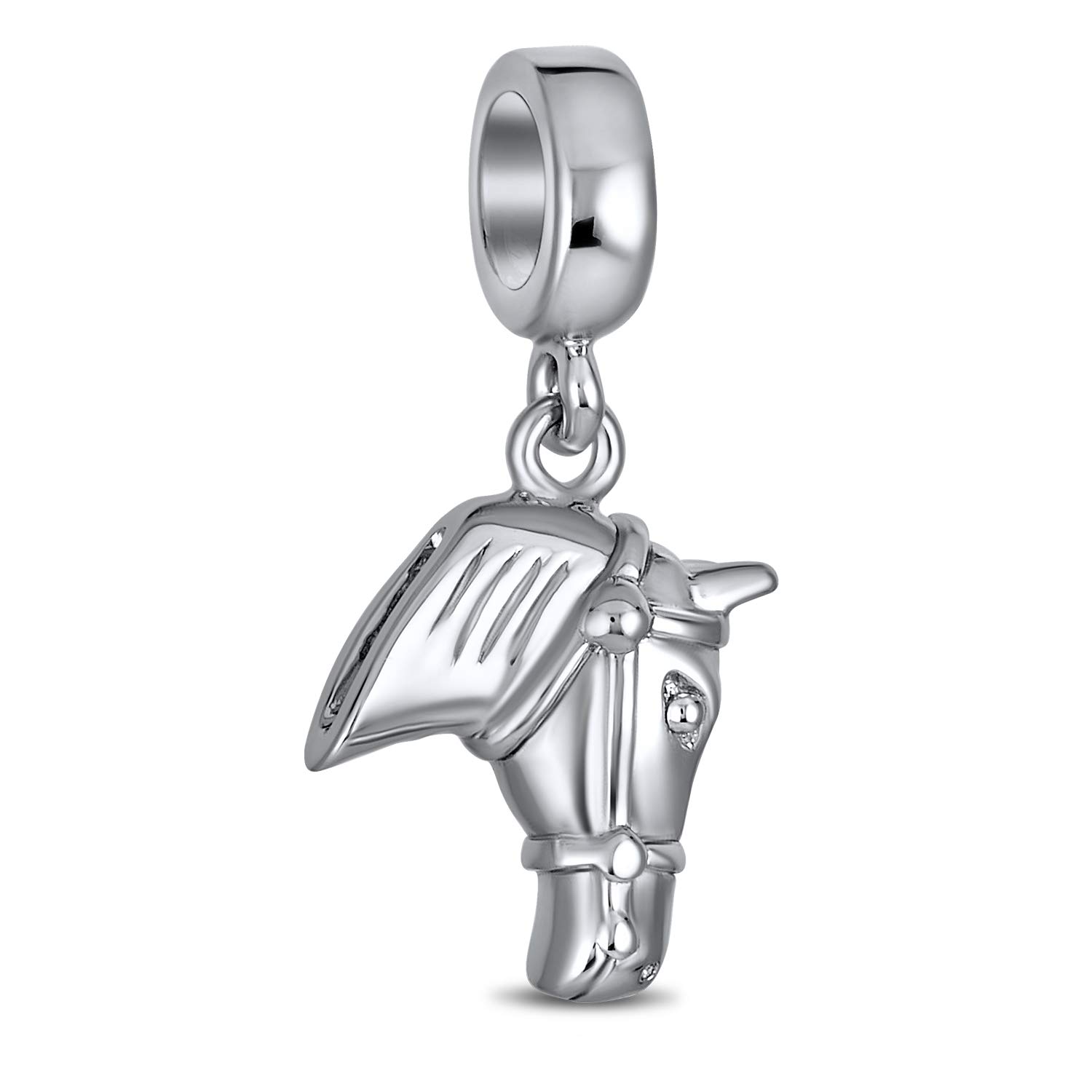 Bling Jewelry Equestrian Western Horse Dangle Charm Bead For Women Teen Oxidized .925 Sterling Silver Fits European Bracelet