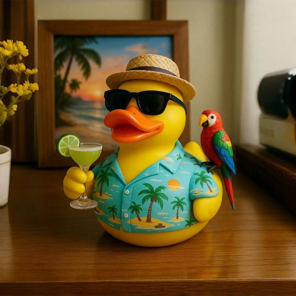 Tropical Tribute Duck, Unique Duck Funny Resin Duck Figurines Memorial Duck, Collectible Tropical Music Tribute Duck Hand-Painted Rubber Rainforest Bird Parrot Ducks Table Party Home Decor Gift