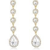Rhinestone Statement Long Dangle Earrings for Women,Vintage Wedding Bridal Elegant Crystal Chandelier Teardrop Earrings Costume Jewelry for Prom Party