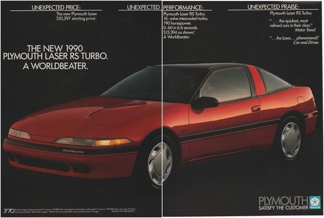 Magazine Print Ad Red 1990 Plymouth Laser Rs Turbo 2 Pages A Worldbeater 10 397 Starting Price At Amazon S Entertainment Collectibles Store