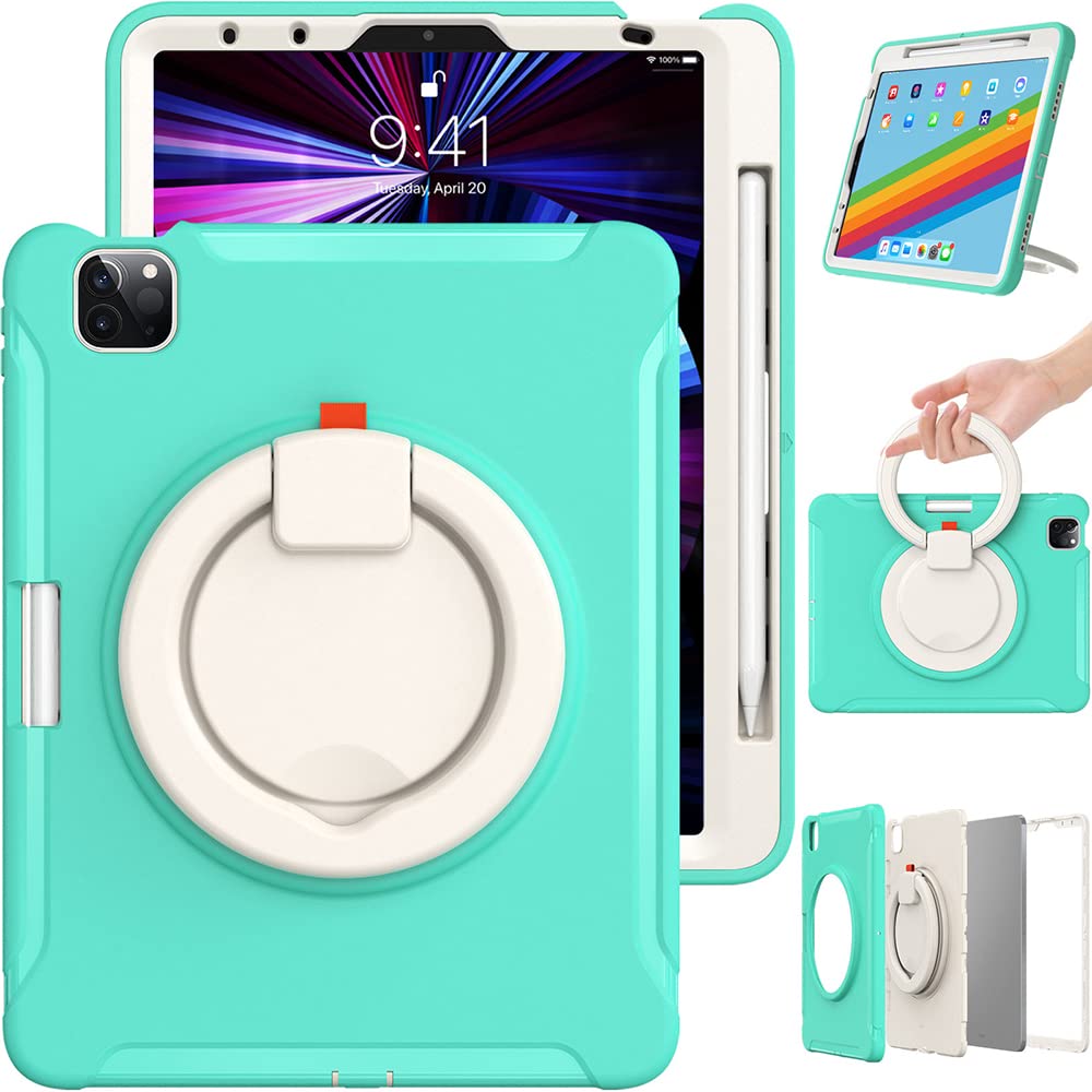 iPad Air 5 Gen/4 Gen 10.9 Inch Case with Handle, Ultra Light and Rugged Case for Kids with Rotating Stand and Pen Holder, Green