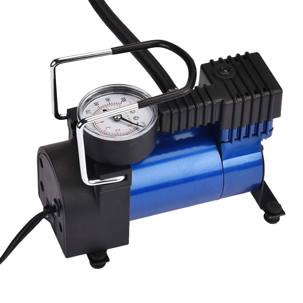 HONGNAL Air Compressor Tire Inflator, DC 12V Portable Car Air Compressor Pump with Gauge Multi-Function Car Air Pump with 3 Nozzle Adaptors for Car Tires, Bicycles, Trucks & Inflatables