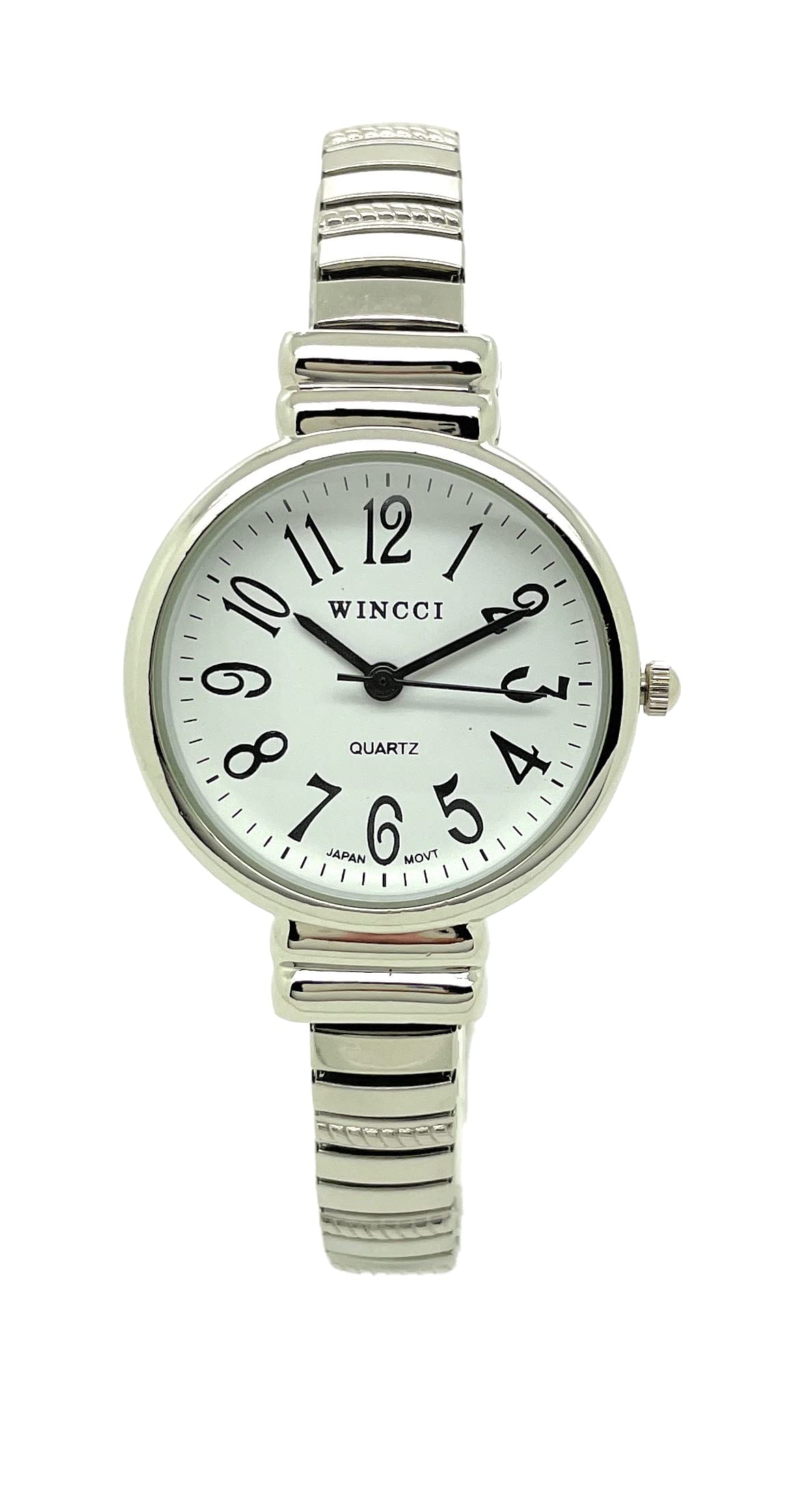 Ladies Big Numbers Stretch Elastic Band Fashion Watch Wincci (Silver)