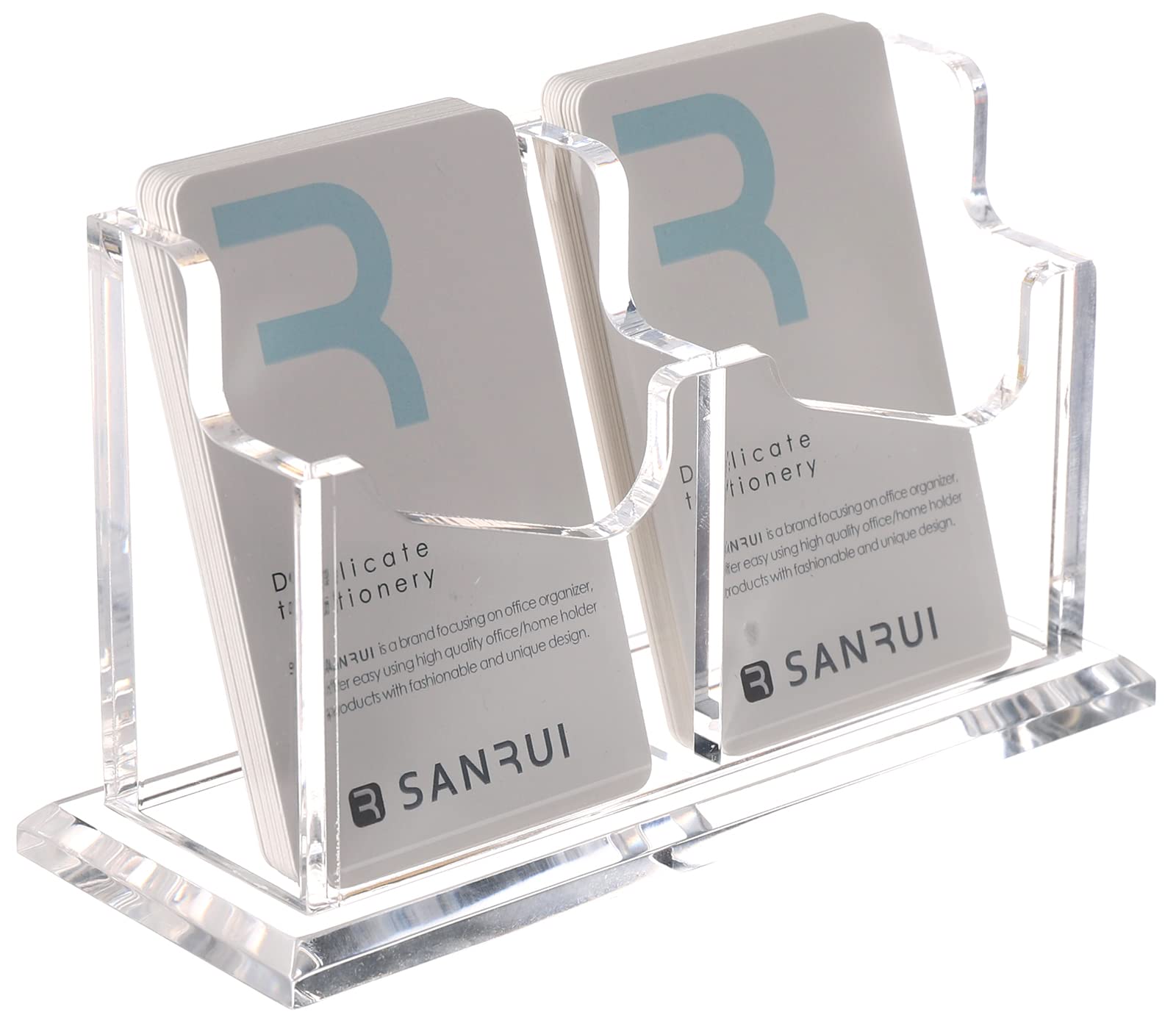 Photo 1 of SANRUI Vertical Business Card Holder - Acrylic Clear Desktop Display Stand for Office, Home & Exhibition - Sleek Design, Durable, Easy Access,Professional Card Storage, 2 Slots