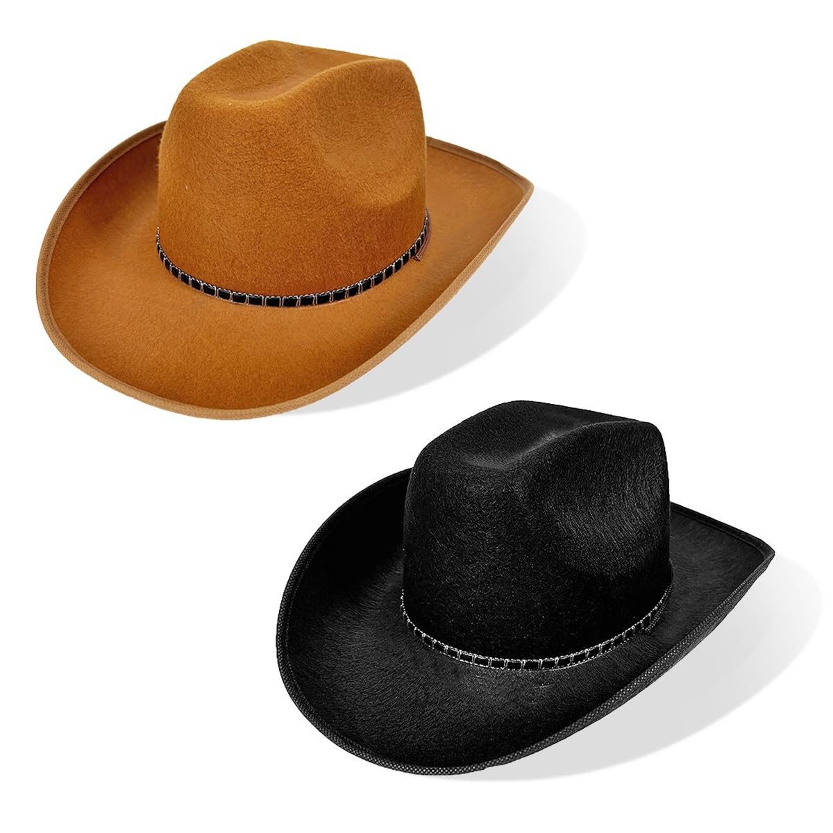 BSLVV 2 Pack Adult Cowboy Hats Dark Brown & Black Western Hats for Men Women - Unisex Fancy Dress Party Festival Rodeo Wild West Rodeo Festival Costume Accessories