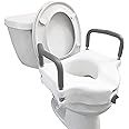 Carex 4.5 Inch Raised Toilet Seat with Arms - For Elongated and Round Toilets, Elevated Toilet Riser with Removable Padded Handles, Easy On and Off, 300 lb Weight Capacity, White