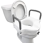 Carex 4.5 Inch Raised Toilet Seat with Arms - for Elongated Toilets, Elevated Toilet Riser with Removable Padded Handles, Eas