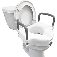 Carex 4.5 Inch Raised Toilet Seat with Arms - for Elongated Toilets, Elevated Toilet Riser with Removable Padded Handles, Eas
