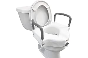 Carex 4.5 Inch Raised Toilet Seat with Arms - for Elongated Toilets, Elevated Toilet Riser with Removable Padded Handles, Eas