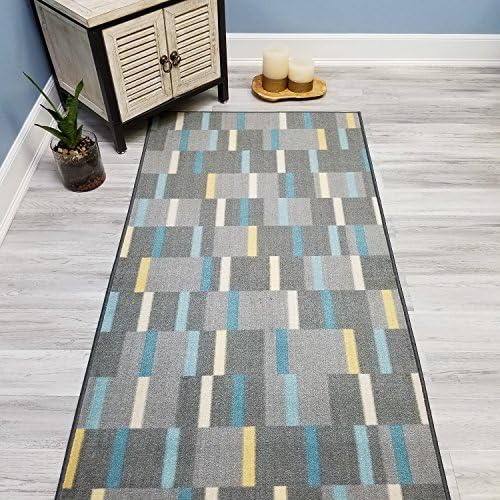 Choose Your Size GREY GINGHAM Non-Slip Rubber Backed Hallway Carpet Runner Rug | 22-inch x 5-feet