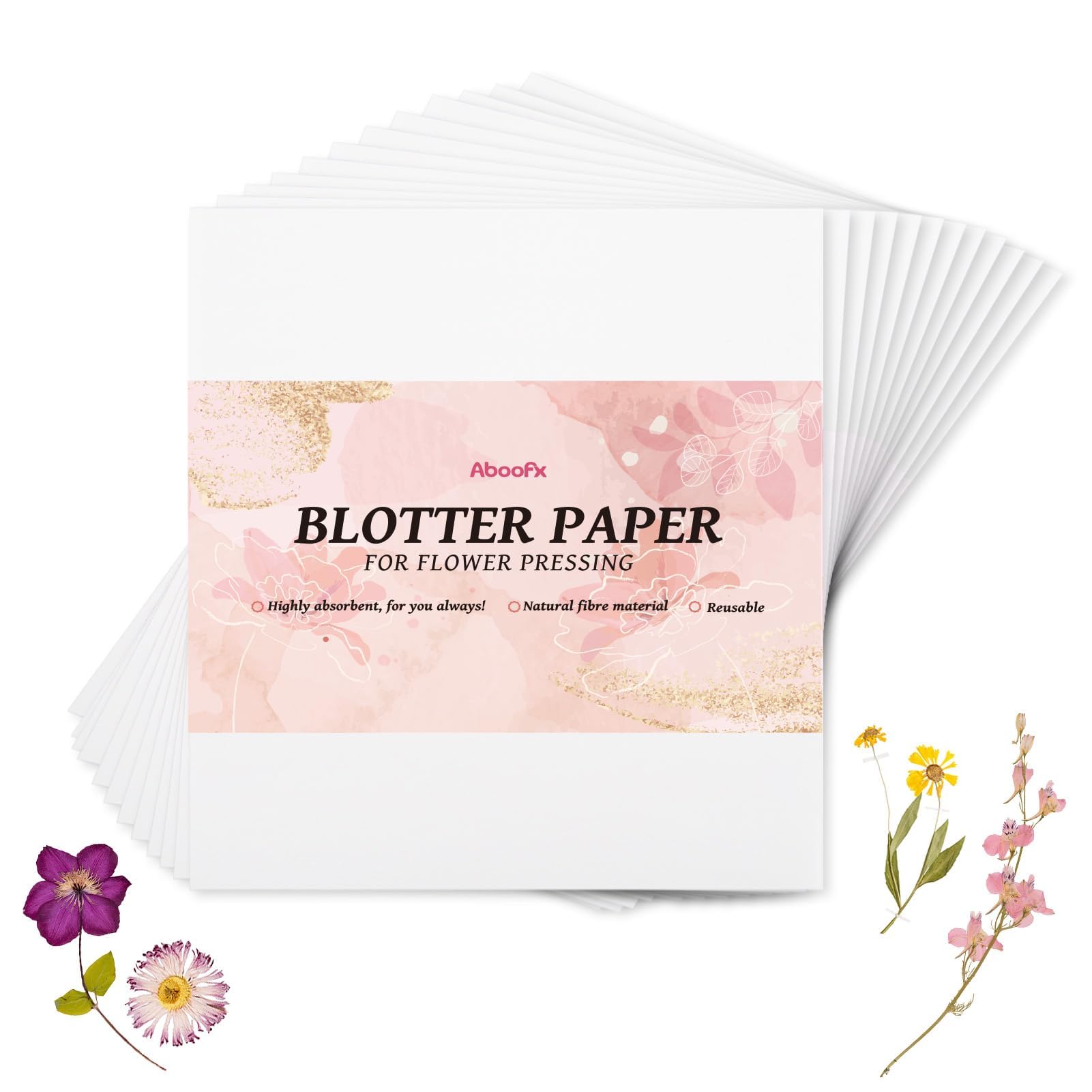 Aboofx 26 Sheets Blotting Paper for Flower Press, 9 x 9 inch Highly Absorbent and Reusable Blotter Papers for Flower Pressing, Flower Press Paper Sheets