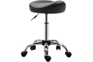 HOMCOM Saddle Stool, Height Adjustable Rolling Salon Chair with PU Leather for Massage, Spa, Clinic, Beauty and Tattoo, Black