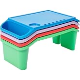 Kids Lap Desk Tray Set of 4, Portable Stackable Lap Desk with Side Pockets, Plastic Breakfast Laptop Trays for Home, Classroom, Daycare
