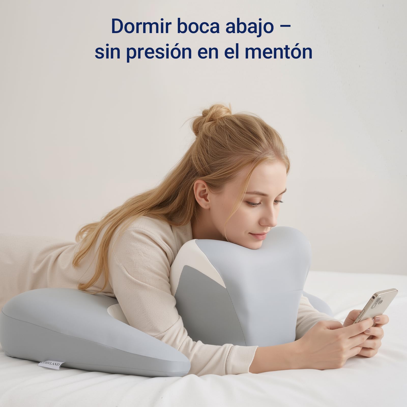 Almohada Cervicales y Cuello - Ergonómica para Dormir de Lado, Boca Arriba o Abajo, Espuma Viscoelástica, Diseño con Espacio para Orejas y Brazos, Funda Transpirable, 64×48×24 cm, Gris