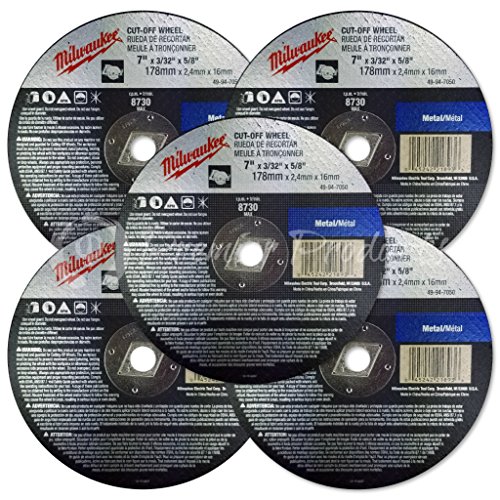 Milwaukee 5 Pack - 7 Inch Cut Off Blades For Circular Saws - Aggressive Cutting For Metal & Stainless Steel - 7" x .09 x 7/8-Inch