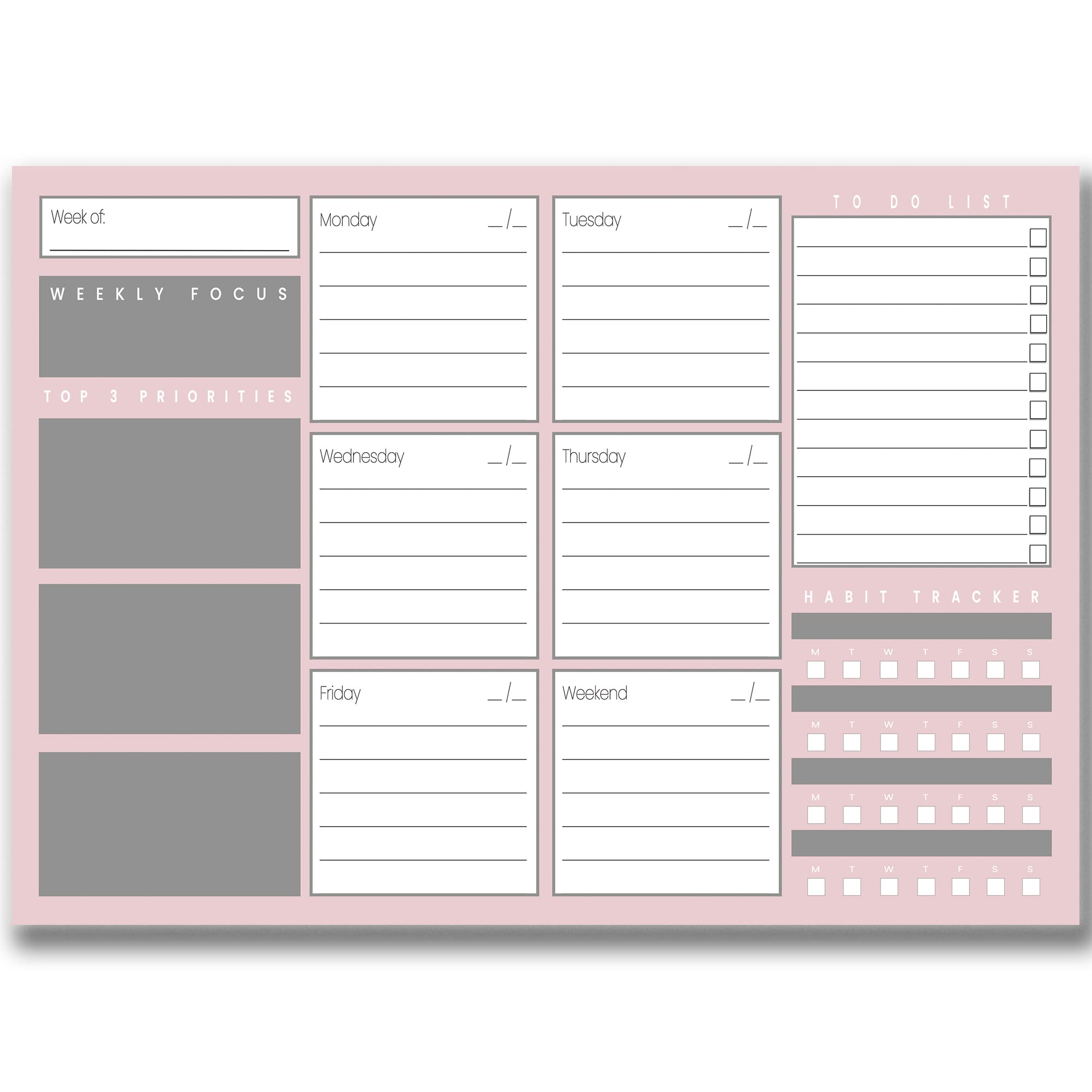 Weekly Planner Pad - A4 Desk Planner with To-Do List | Revision Supplies | Desk Study Planner | Organise Your Week Efficiently with This Schedule Planner (Pink)