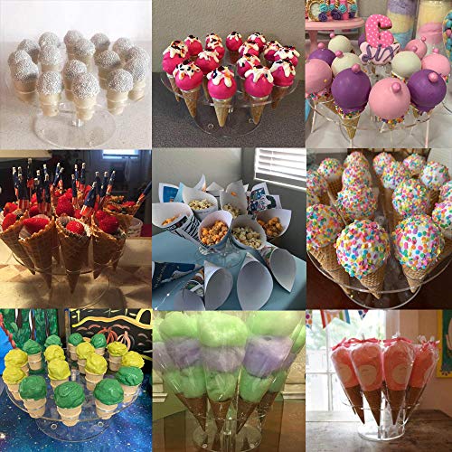 Clear Acrylic Ice Cream Cone Stand Holder Capacity 16 Holes to Display Sushi Hand Rolls Popcorn Cotton Candy French Fries Sweets Savory
