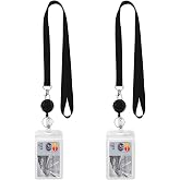 2Pack Black Lanyards,Retractable Badge Reel with Vertical ID Badge Holder | Lightweight Flat Lanyard,for Office etc